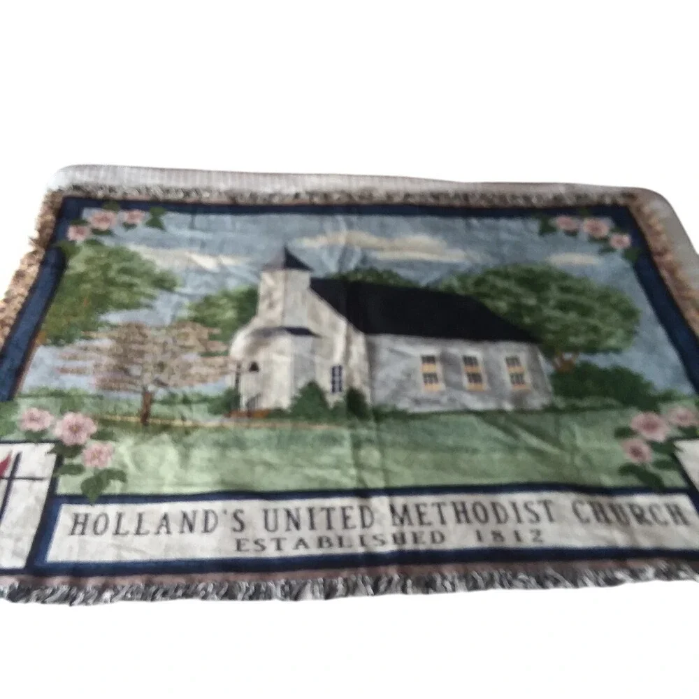 Holland's United Methodist‎ Church Tapestry Throw Blanket Established 1812 69x51